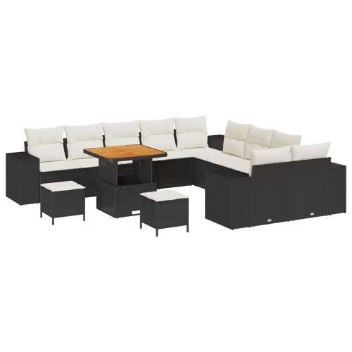 13-dijelni vrtni sofa set s jastučićima crni poli ratan akacija, Vrtna garnitura - 3-dijelni vrtni blagovaonski set s jastučićim Cijena