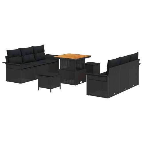 set vrtnih sofa od 9 komada s jastučićima Crni Poli Ratan Akacija, dvosjedna vrtna sofa s prostorom za pohranu i jastučićima Crn Cijena