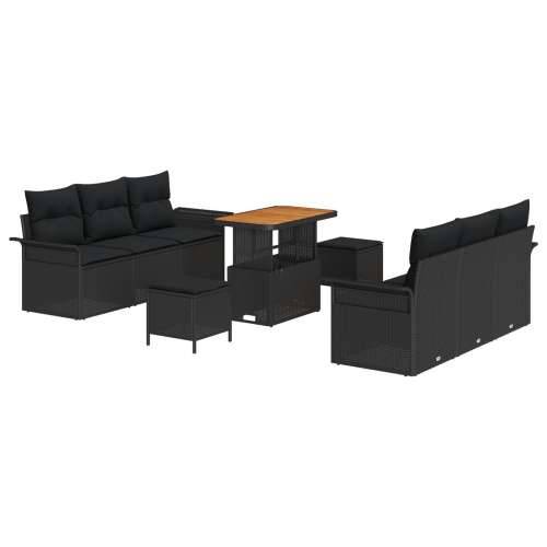 9-dijelni set vrtnog namještaja s jastučićima Crna poly rattan akacija, 2-sjedalna vrtna sofa s prostorom za pohranu i jastučići Cijena