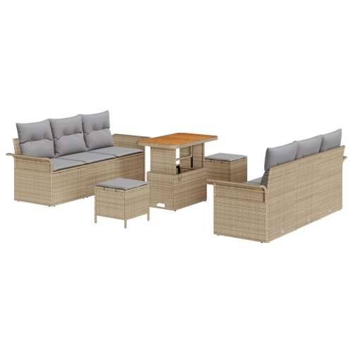 set vrtnih sofa sa jastučićima bež poli ratan akacija, dvosed vrtna sofa sa pohranom i jastučićima bež poli ratan, trodijelni vr Cijena