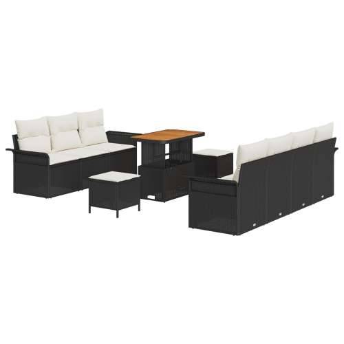 set za vrt s 10 komada sofa s jastučićima crni poliratan acacija, dvosed sofas s pohranom i jastučićima crni poliratan, set za b Cijena