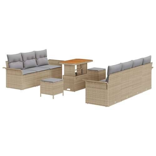 set vrtnih sofa od 10 dijelova s jastučićima Bež poli ratan akacija, 2-sjedalna vrtna sofa s prostorom za pohranu & jastučićima  Cijena