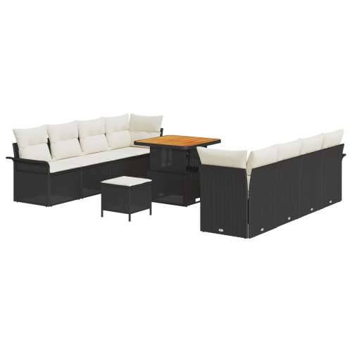Set vrtnog sofe od 11 dijelova crni poli ratan, 2-sjedna vrtna sofa s prostorom za pohranu i jastučićima crni poli ratan, 3-dije Cijena