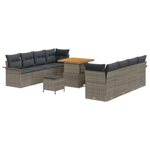Set vrtnih sofa s jastučićima 11 komada, sivi poli ratan, 2-sjedalna sofa s pohranom i jastučićima, siva poli ratan, 3-dijelni b Cijena