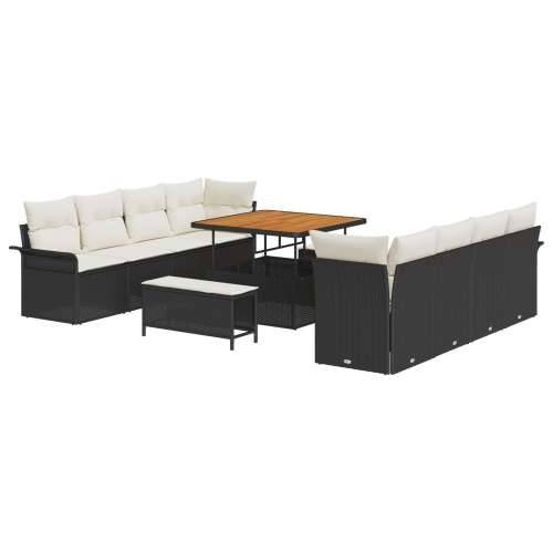 set vrtnih sofea od 11 komada s jastučićima, crni poli ratan, akacija, 2-sjedna vrtna sofa s pohranom i jastučićima, crni poli r Cijena