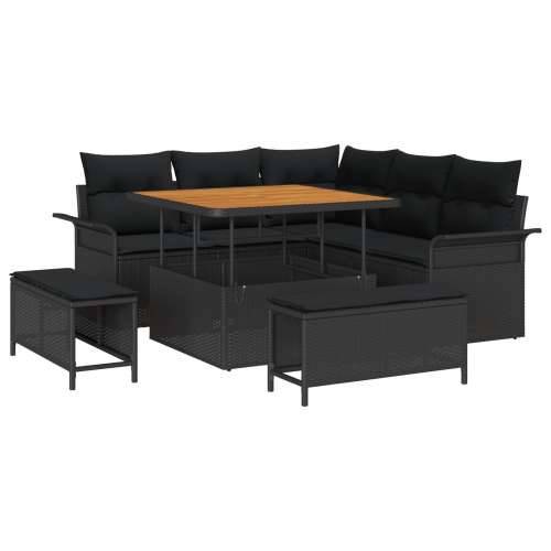 8-dijelni vrtni sofa set s jastučićima crni poli ratan akacija, dvosjedni vrtni kauč s pohranom i jastučićima crni poli ratan, 3 Cijena