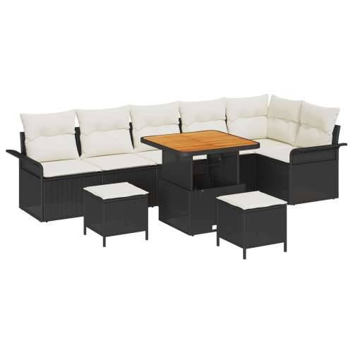 9-dijelni vrtni sofa set s jastučićima Crni Poli ratan Akacija, 2-sjedalna vrtna sofa s pohranom & jastučićima Crni Poli ratan,  Cijena