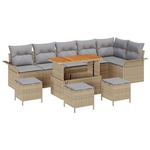 set garniture za vrt od 10 dijelova s jastučićima bež poli-ratana akacija, 2-sjedalna vrtna sofa s kutijom i jastučićima bež pol Cijena