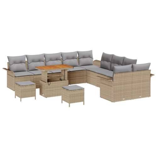 13 dijelni vrtni set sofe s jastučićima bež poly rattan akacija, 2-sjedna vrtna sofa sa skladištem i jastučićima bež poly rattan Cijena