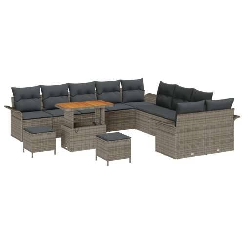 13-dijelni vrtni set sofa s jastučićima siva poli ratan akacija, 2-sjedna vrtna sofa s pohranom i jastučićima siva poli ratan, 3 Cijena