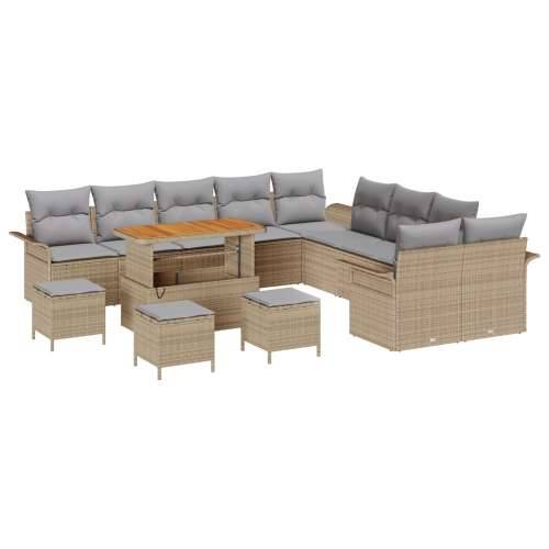 set vrtnih sofa s jastučićima Bež Poly Rattan Acacia, 2-sjedalni vrtni kauč s prostorom za pohranu i jastučićima Bež Poly Rattan Cijena