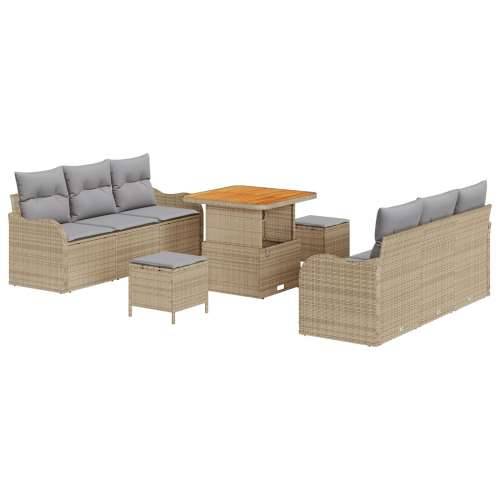 9-dijelni vrtni sofa set s jastucima bež poli ratan akacije, dvosjed vrtna sofa sa skladištem i jastucima bež poli ratan, 3-dije Cijena