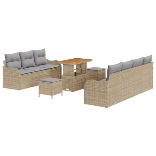 Set Baštenskih Sofa od 10 komada s jastučićima Bež Poli Ratan Akacija, 2-sjedalna Baštenska Sofa sa skladištem i jastučićima Bež Cijena