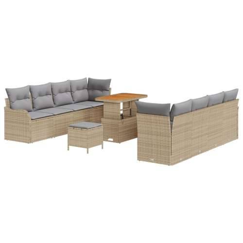 set od 11 dijelova vrtni sofa s jastučićima Bež poli ratan Acacia, dvosjed vrtni sofa sa spremnikom i jastučićima Bež poli ratan Cijena