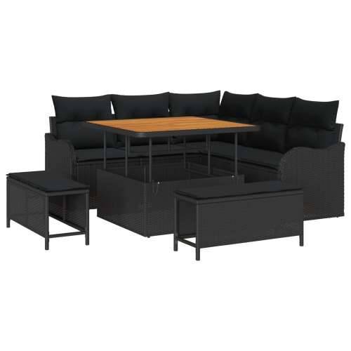 Set vrtnih sofa od 8 dijelova s jastucima Crna Poli ratan Akacija, 2-sjedna vrtna sofa sa skladištem i jastucima Crna Poli ratan Cijena