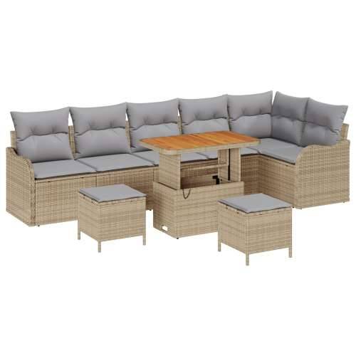 9-dijelni vrtni sofa set s jastučićima Bež poli ratan akacija, dvosed vrtni sofa sa skladištem i jastučićima Bež poli ratan, 3-d Cijena