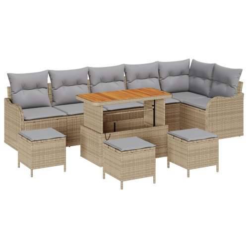 10-dijelni vrtni set sofa s jastučićima bež poli ratan akacija, 2-sjedalna vrtna sofa s spremnikom i jastučićima bež poli ratan, Cijena