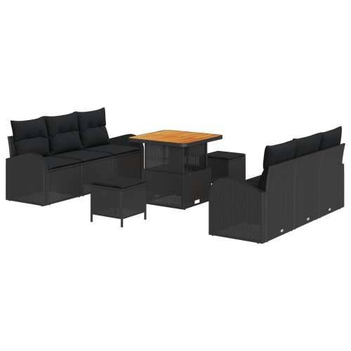 9-komadni vrtni set sofe s jastučićima, crni poli ratan, dvosed vrtna sofa s pohranom i jastučićima, crni poli ratan, 3-komadni  Cijena