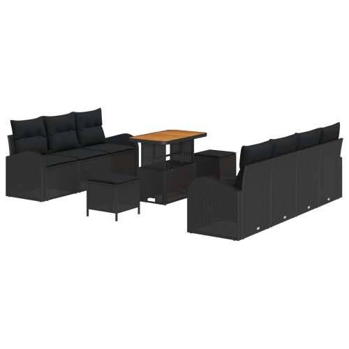 set od 10 komada vrtnih sofa s jastucima Crna Poli ratan Akacija, 2-sjedalna vrtna sofa s pohranom i jastucima Crna Poli ratan,  Cijena