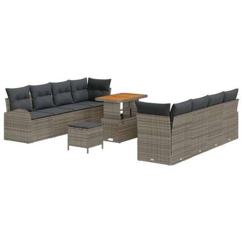 11-dijelni vrtni sofa set s jastučićima siva poli ratan, 2-sjedalni vrtni sofa s pohranom i jastučićima siva poli ratan, Vrtna g Cijena