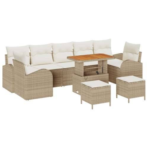 set od 10 komada vrtne sofe s jastucima bež poli ratan akacija, 2-sjedna vrtna sofa s pohranom i jastucima bež poli ratan, set o Cijena
