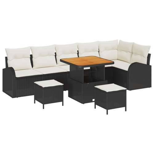 set 9-dijelne vrtne sofe s jastučićima, crna poli ratan akacija, 2-sjedalna vrtna sofa s pohranom i jastučićima, crna poli ratan Cijena