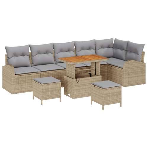 set od 9 komada vrtnog sofe s jastucima Bež Poli Ratan Akacija, 2-sjedalna vrtna sofa s spremnikom i jastučićima Bež Poli Ratan, Cijena