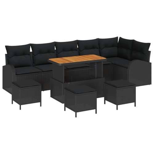 10-dijelni vrtni sofa set s jastučićima Crna Poli ratan Acacia, 2-sjedna vrtna sofa s prostorom za pohranu i jastučićima Crna Po Cijena