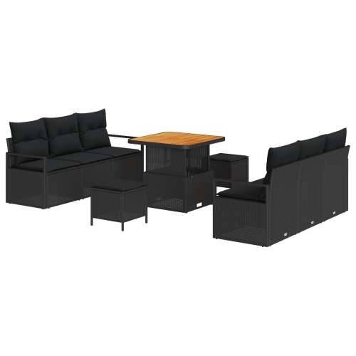 set od 9 dijelova vrtnih sofa s jastucima crni poli ratan akacija, dvosjed vrtni sofa s odjeljkom za pohranu i jastučićima crni  Cijena