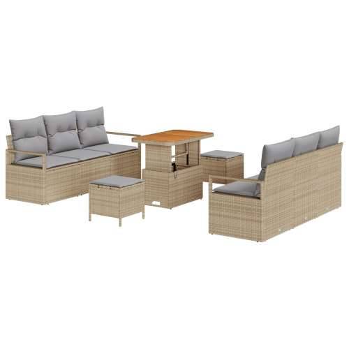 9 Dijelni Vrtni Sofa Set s Jastučićima Bež Poli Ratan Akacija Cijena
