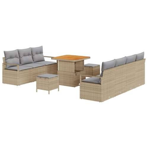 10-komponentni vrtni sofa set s jastučićima bež poliratan akacija Cijena