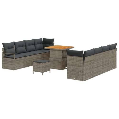 set vrtnih sofa od 11 dijelova s jastučićima, siva, poli ratan, akacija, dvosed vrtne sofe s prostorom za pohranu i jastučićima, Cijena