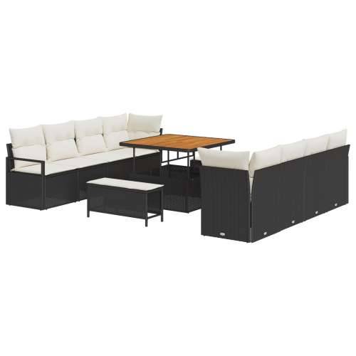 set od 11 komada vrtnih sofa s jastučićima crni poli ratan akacija, 2-sjedna vrtna sofa s pohranom i jastučićima crni poli ratan Cijena