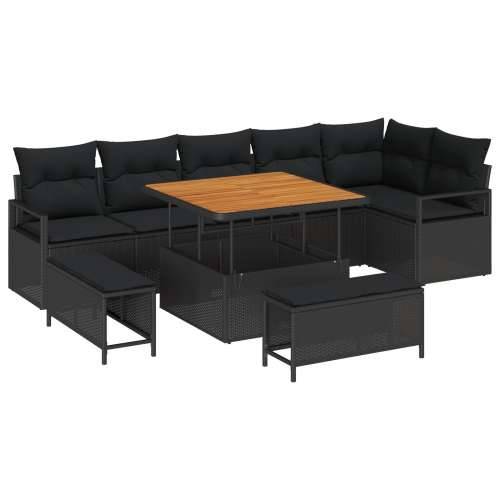 9-dijelni set vrtnog namještaja s jastucima crni poliratan akacija, 2-sjedalna sofa s pohranom i jastucima crni poliratan, 3-dij Cijena