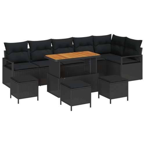 10-dijelni Vrtni Set Sofa s Jastučićima Crni Poli Ratan Akacija, 2-sjedna Vrtna Sofa s Odjeljkom za Pohranu i Jastučićima Crni P Cijena