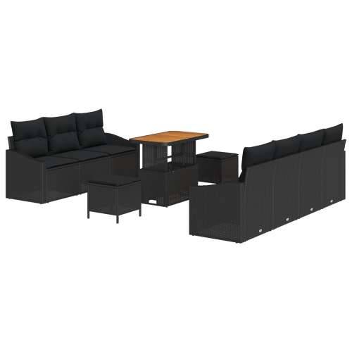 10-dijelni vrtni sofa set s jastučićima Crni Poli ratan Akacija, 2-sjedalna vrtna sofa s skladištenjem i jastučićima Crni Poli r Cijena