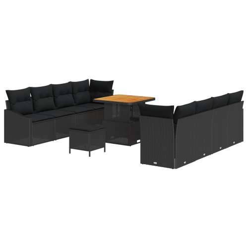 set vrtnih sofa od 11 dijelova s jastučićima crni poli ratan akacija, 2-sjedna vrtna sofa s spremnikom i jastučićima crni poli r Cijena