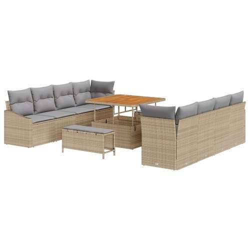 11-dijelni Vrtni Sofa Set s Jastucima Bež Poli Ratan Akacija, 2-sjedni Vrtni Sofa s Prostorom za Pohranu i Jastucima Bež Poli Ra Cijena