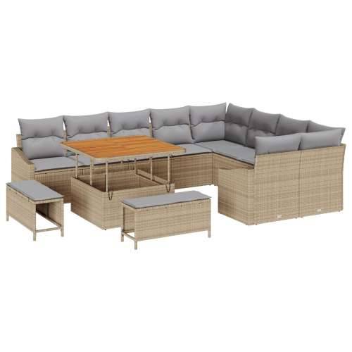 12-dijelni vrtni sofa set s jastučićima Bež Poli Ratan Akacija, 2-sjedalna vrtna sofa s spremnikom i jastučićima Bež Poli Ratan, Cijena