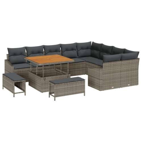 12-dijelni Vrtni Sofas Set s Jastučićima Sivi Poli Ratan Acacia, 2-sjedalni Vrtni Sofas sa Skladištem i Jastučićima Sivi Poli Ra Cijena