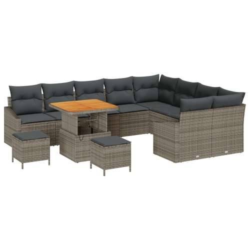 12-dijelni vrtni sofa set s jastučićima sivi poli ratan akacija, 2-sjedala vrtni sofa s spremnikom i jastučićima sivi poli ratan Cijena