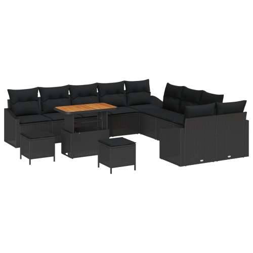 13-dijelni set sofa za vrt s jastučićima crni poliratan akacija, 2-sjedna sofa za vrt sa skladištem i jastučićima crni poliratan Cijena