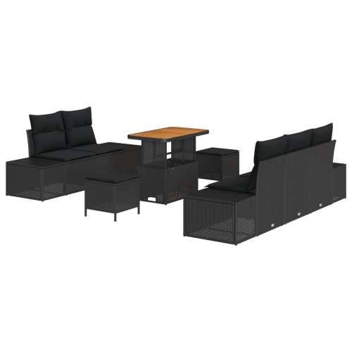 set vrtne sofe od 8 dijelova s jastučićima crna poli ratan akacija, dvosed vrtna sofa s pohranom i jastučićima crna poli ratan,  Cijena