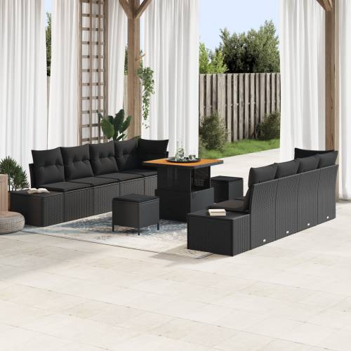 11-dijelni vrtni sofa set s jastučićima, crni poliratan, akacija Cijena