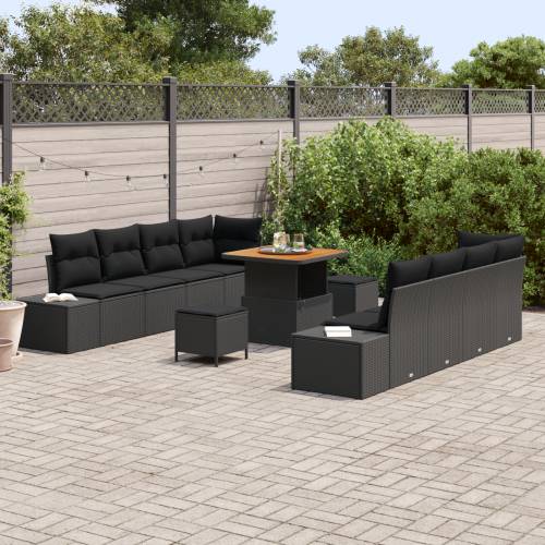 11-dijelni vrtni sofa set s jastučićima, crni poliratan, akacija Cijena