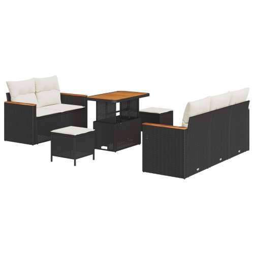 8 komada vrtna sofa set s jastučićima crna poli ratan akacija, 3 komada vrtni set za blagovanje s jastučićima crna poli ratan ak Cijena