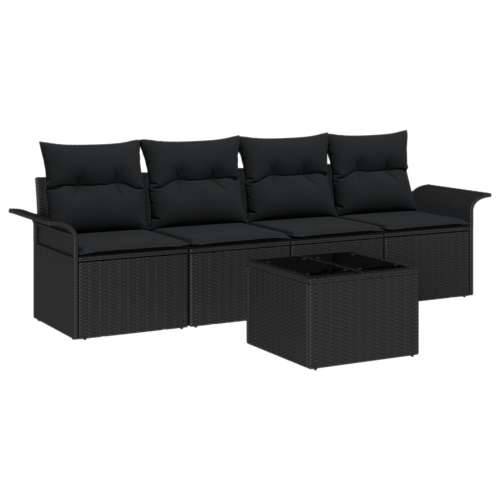 5-dijelni Vrtni Sofa Set s Jastucima Crni Poli Ratan, Dvosjed Vrtni Sofa s Skladištem i Jastucima Crni Poli Ratan Cijena