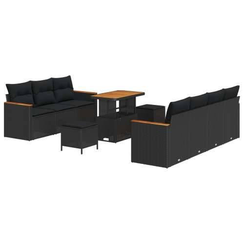 set vrtnih sofa od 10 komada s jastučićima Crni Poli Ratan Akacija, set vrtnih stolica s 3 dijela s jastučićima Crni Poli Ratan  Cijena