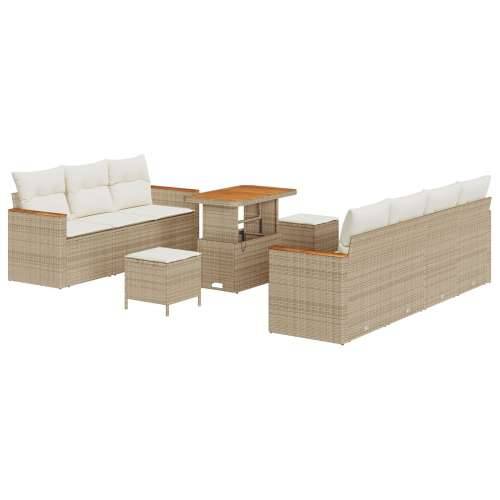 10-dijelni vrtni sofa set s jastucima bež poli ratan akacija, 3-dijelni vrtni dinning set s jastucima bež poli ratan akacija Cijena