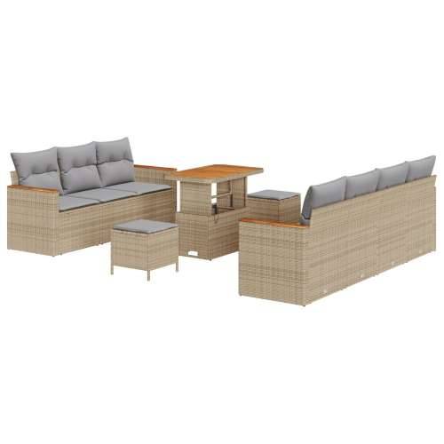 10-dijelni vrtni set sofa s jastučićima bež poli ratan akacija, Vrtna garnitura - 3-dijelni vrtni blagovaonski set s jastučićima Cijena